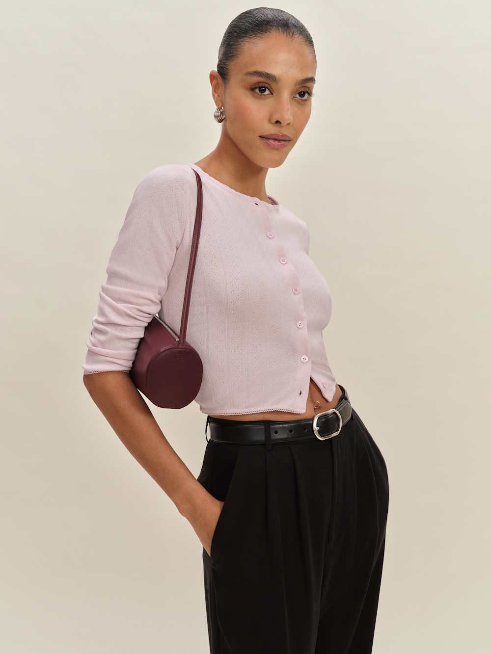 Ari Pointelle Knit Cardigan - Cherry Blossom