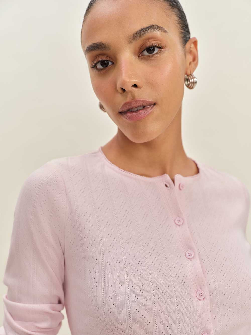 Ari Pointelle Knit Cardigan - Cherry Blossom