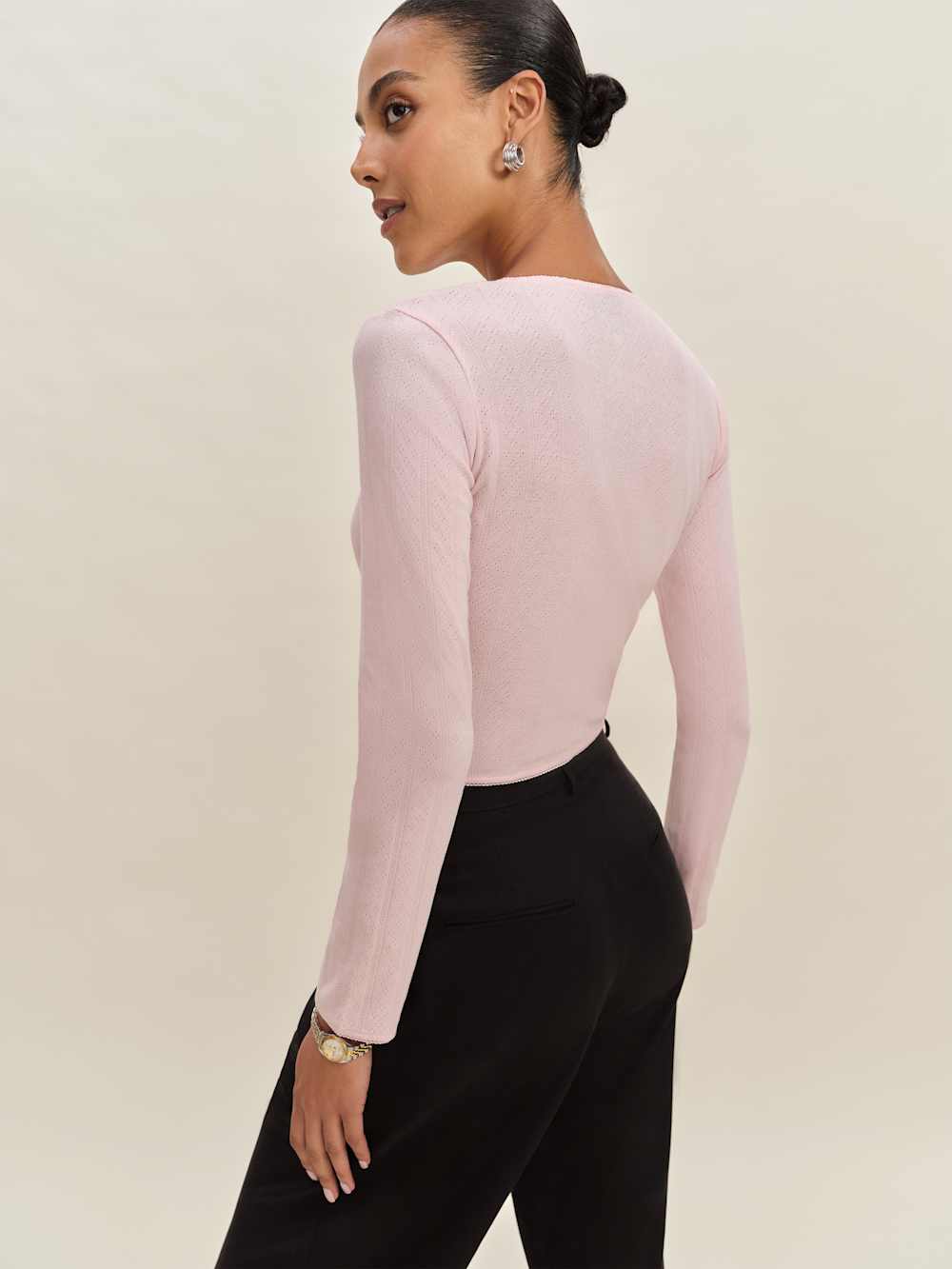 Ari Pointelle Knit Cardigan - Cherry Blossom