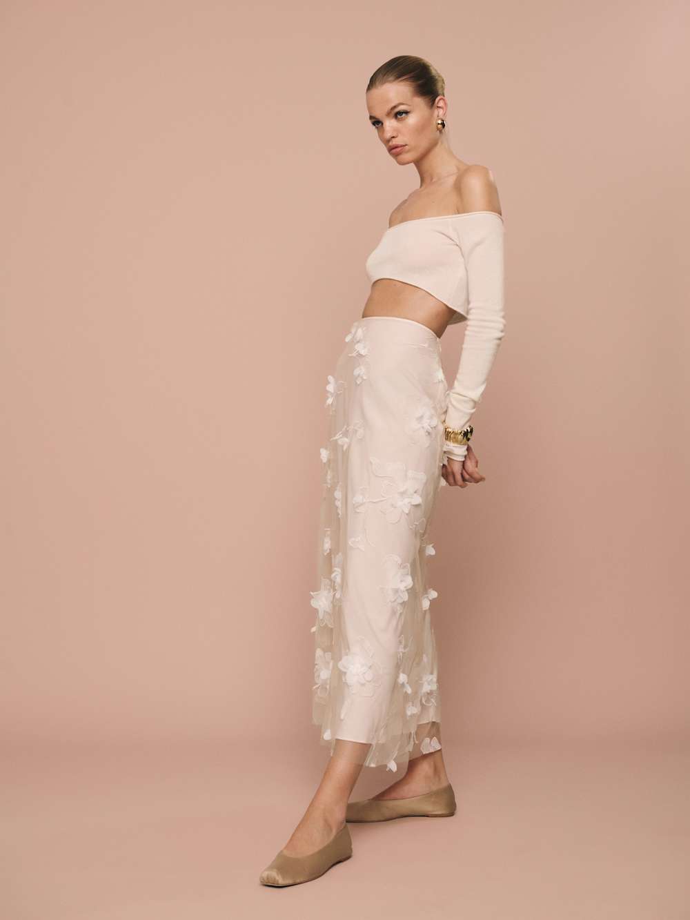 Gabriella Skirt - Ivory Floral Appliqué