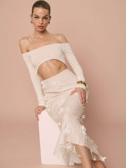 Gabriella Skirt - Ivory Floral Appliqué