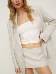 Mia Low Waist Linen Skort - Oatmeal