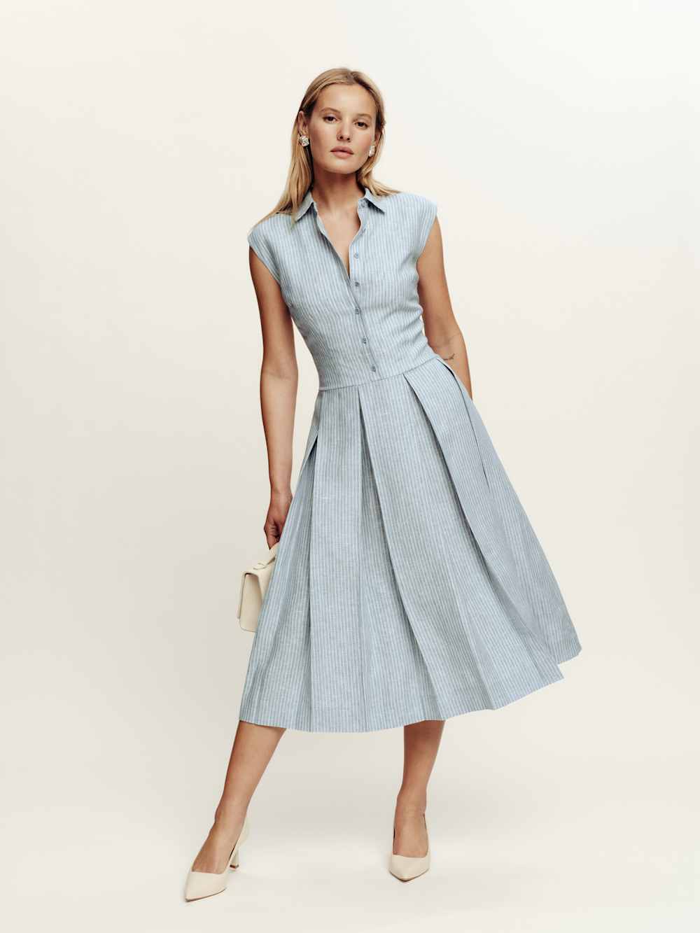 Prim Linen Dress - Cornflower Stripe