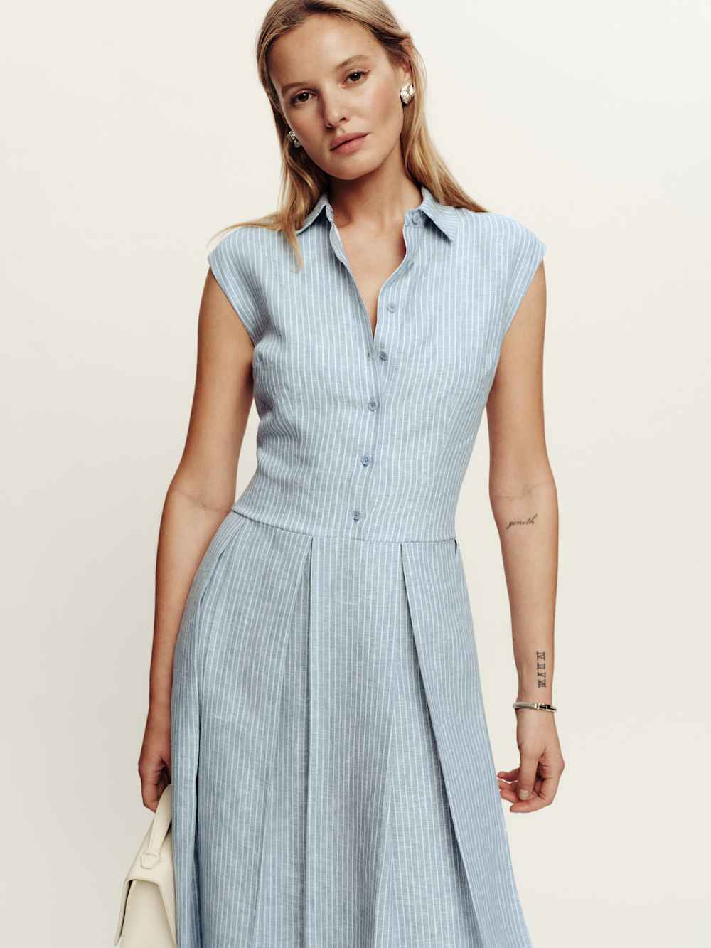 Prim Linen Dress - Cornflower Stripe