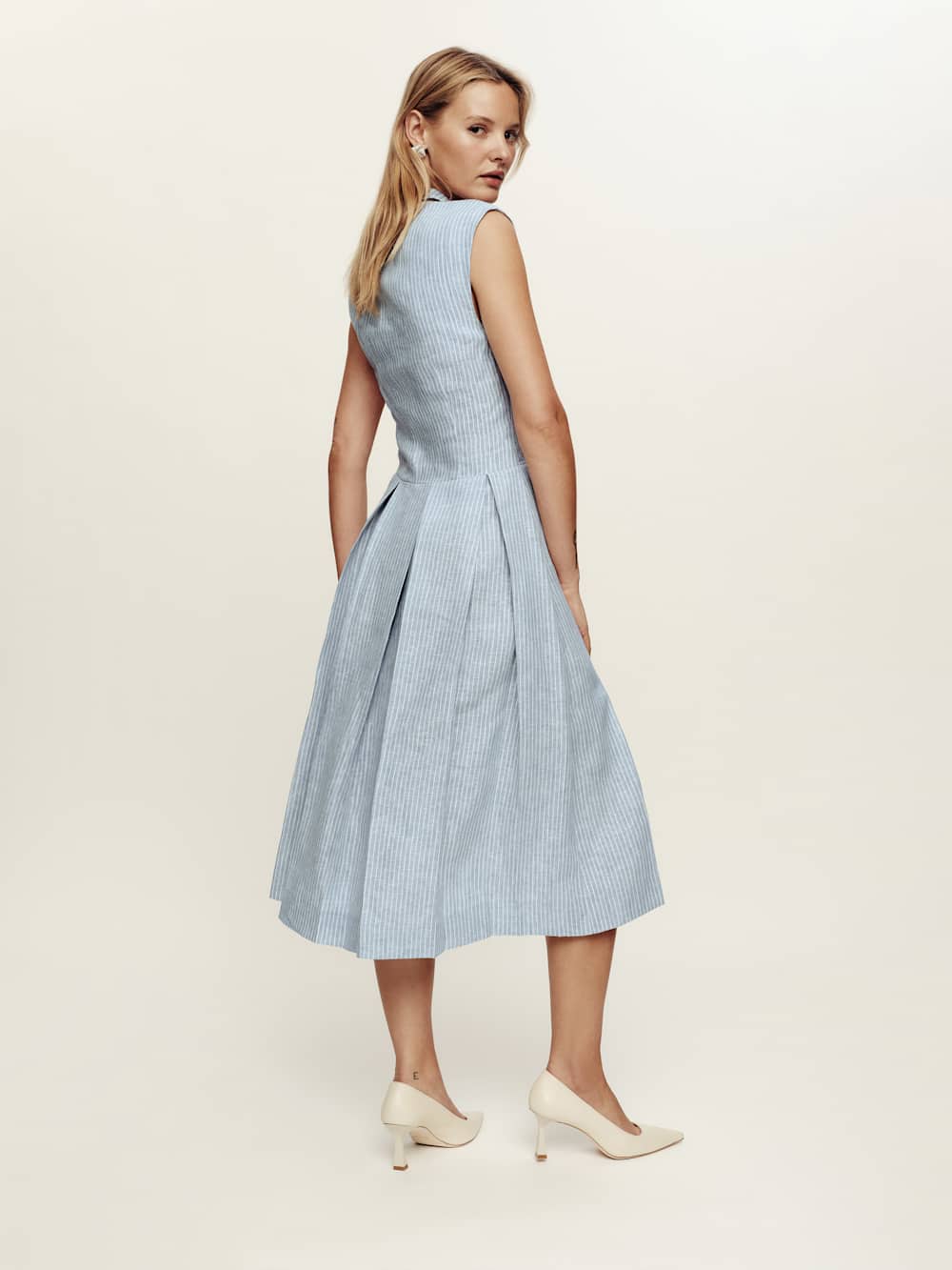 Prim Linen Dress - Cornflower Stripe