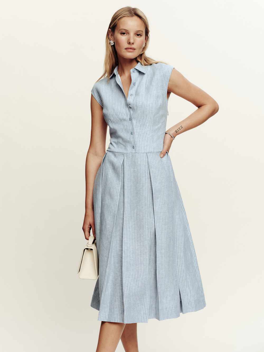 Prim Linen Dress - Cornflower Stripe