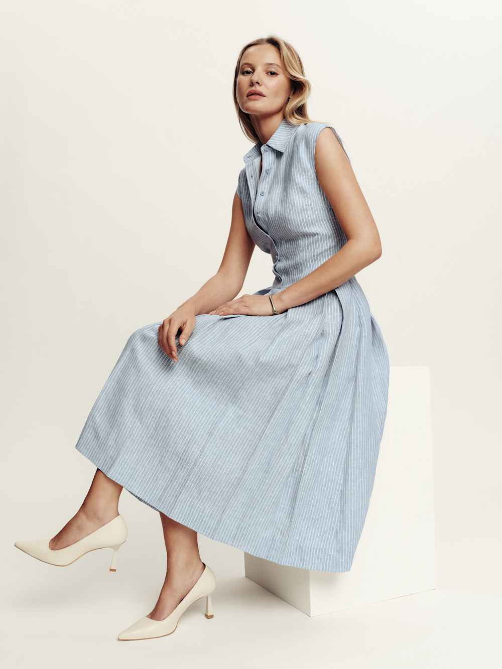 Prim Linen Dress - Cornflower Stripe