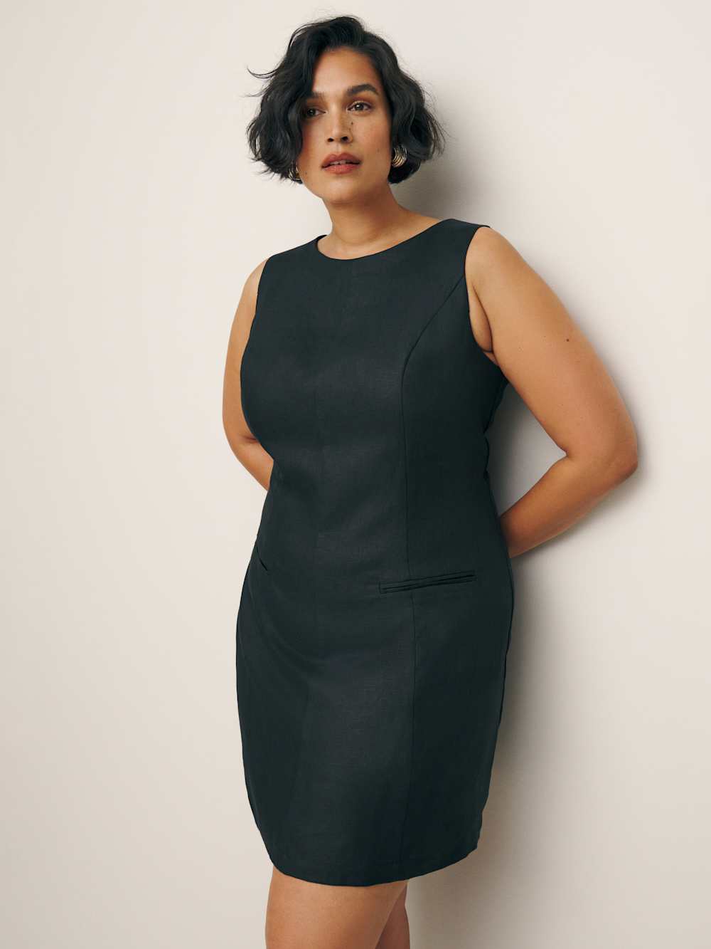 Citron Linen Dress Es - Black
