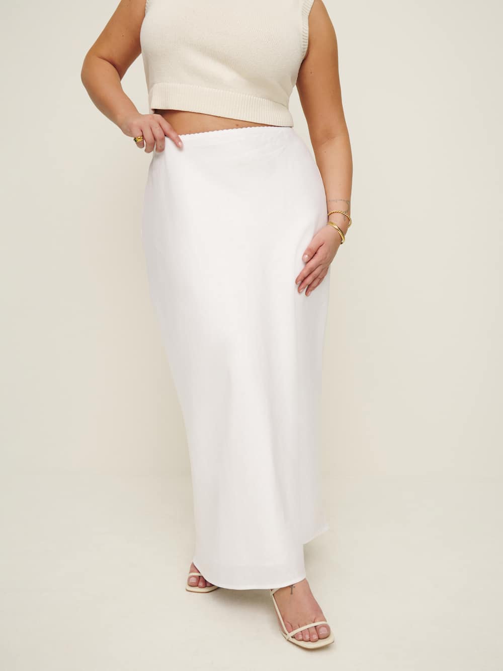 Layla Linen Skirt Es - White