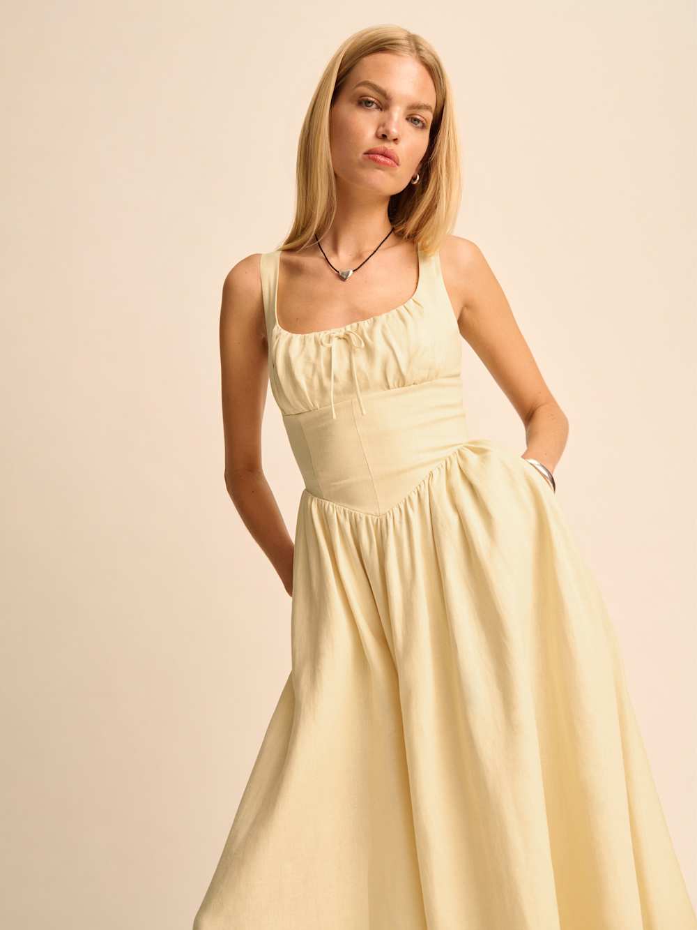 Petites Balia Linen Dress - Parmesan