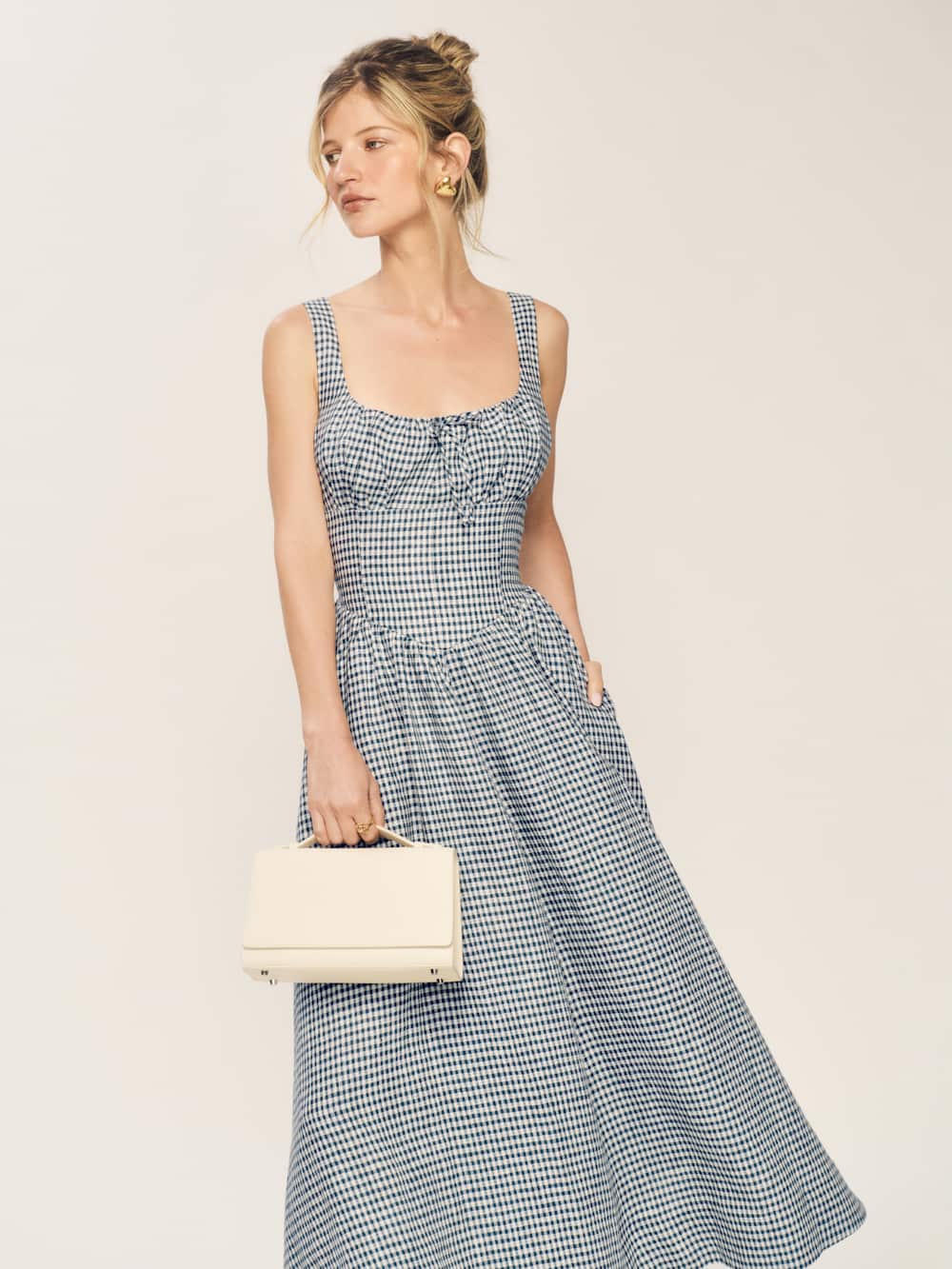 Petites Balia Linen Dress - Slate Check
