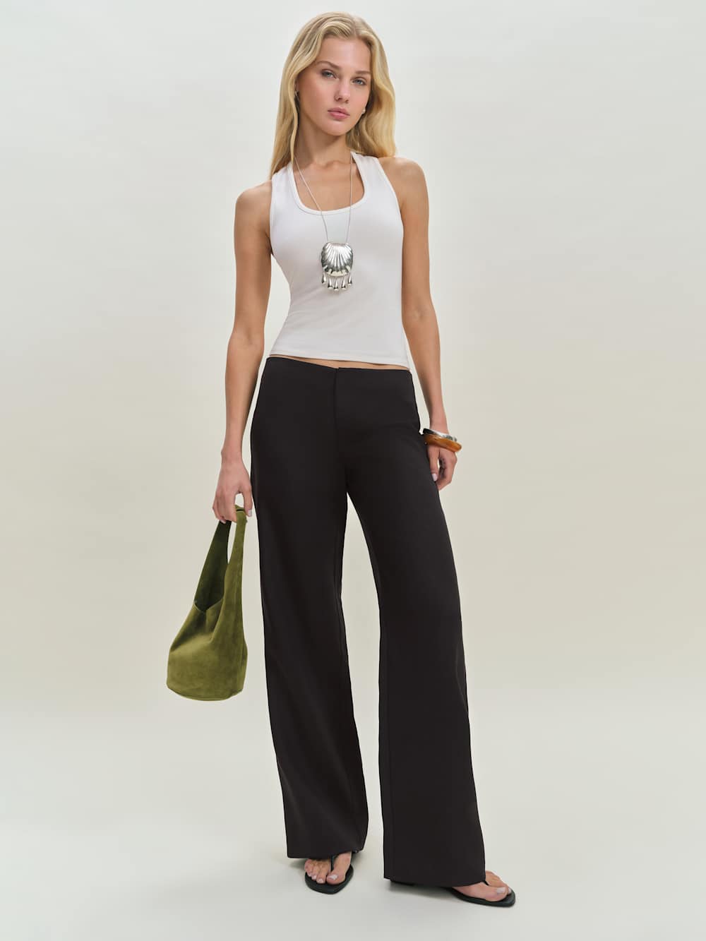 Vida Linen Low Rise Pant - Black