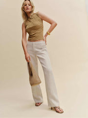 Vida Linen Low Rise Pant - Oatmeal