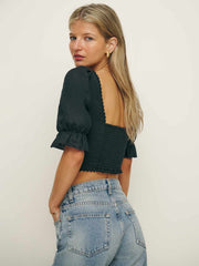 Simmie Linen Top - Black