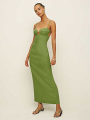 Malibu Linen Dress - Avocado