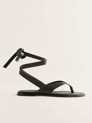 Justine Lace Up Thong Sandal - Black Leather