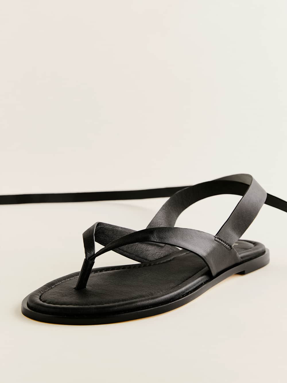 Justine Lace Up Thong Sandal - Black Leather