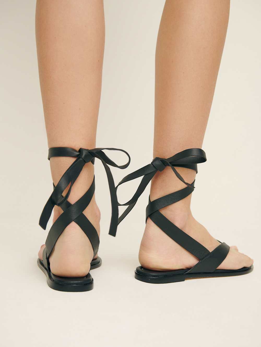 Justine Lace Up Thong Sandal - Black Leather