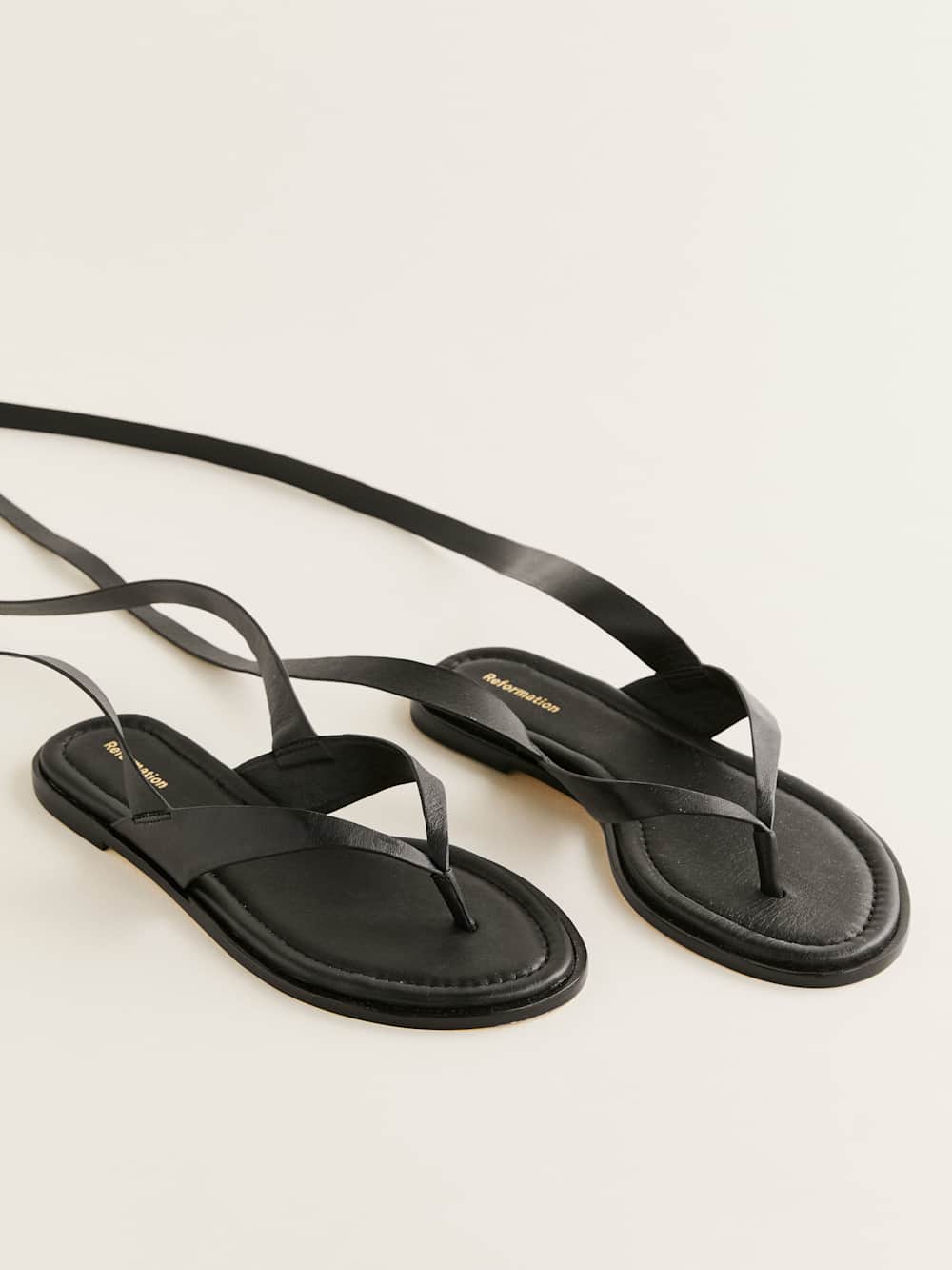 Justine Lace Up Thong Sandal - Black Leather