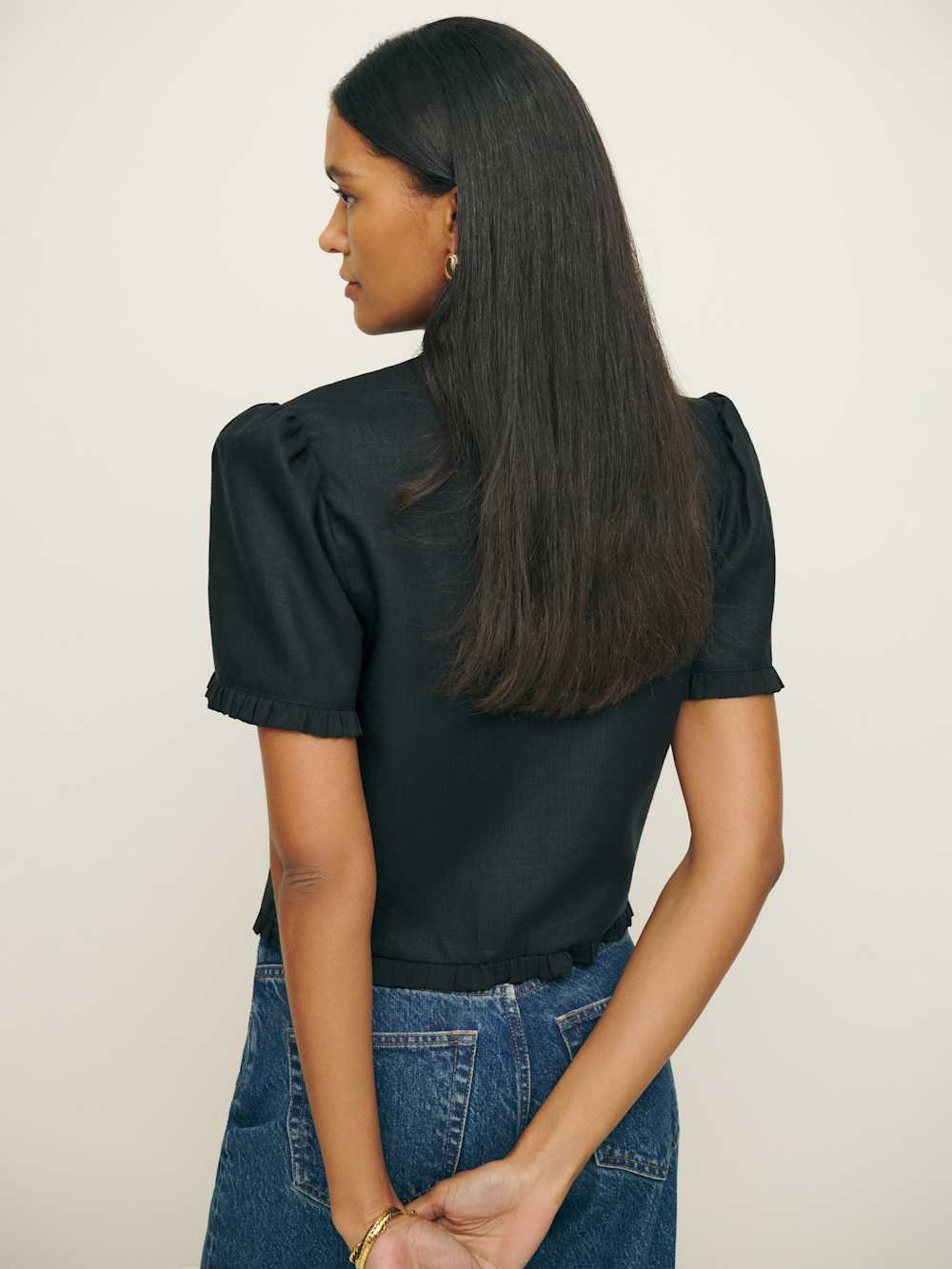 Bess Linen Top - Black