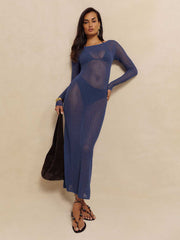 Sofia Open Knit Sweater Dress - Blue Iris