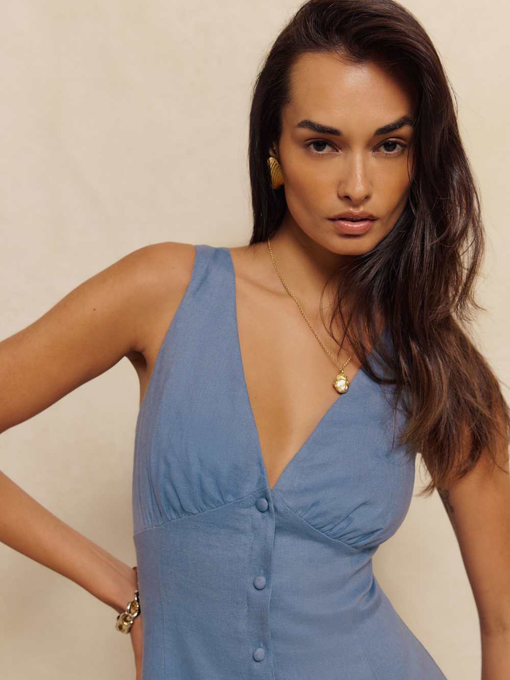 Sebastien Linen Dress - Cornflower