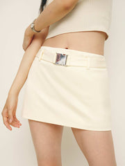 Carla Low Waist Belted Satin Skirt - Sugar