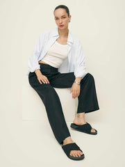 Alex Linen Mid Rise Cropped Pant - Black