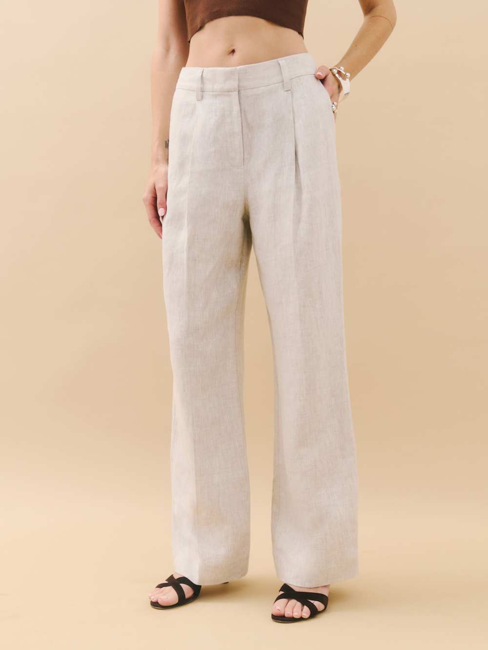 Alex Linen Mid Rise Cropped Pant - Oatmeal