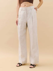 Alex Linen Mid Rise Cropped Pant - Oatmeal