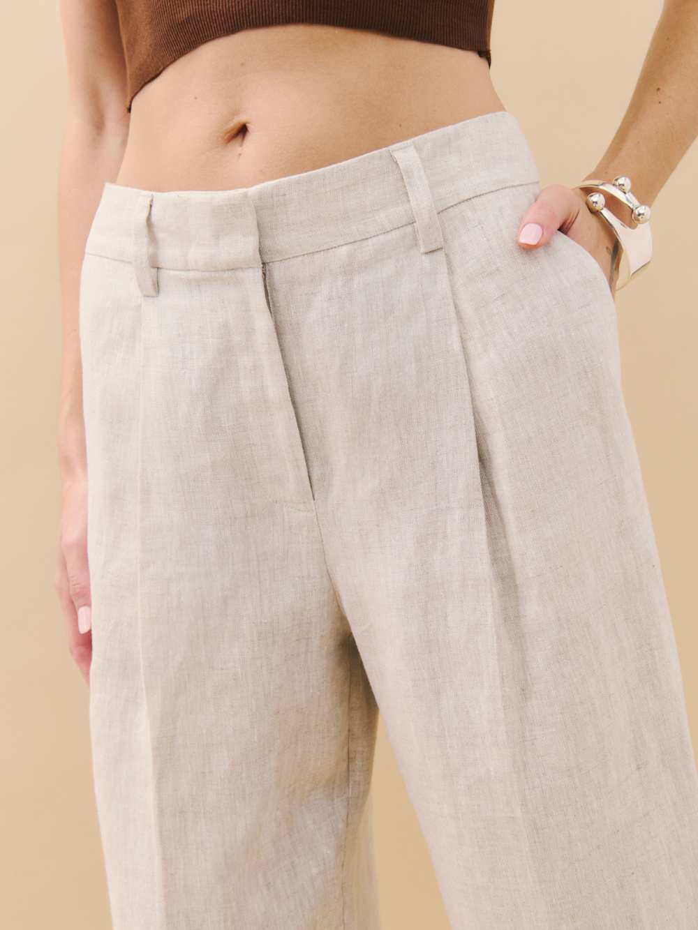 Alex Linen Mid Rise Cropped Pant - Oatmeal