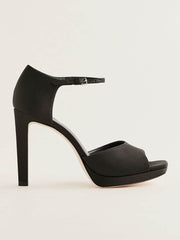 Gloria Heeled Platform Sandal - Black Satin