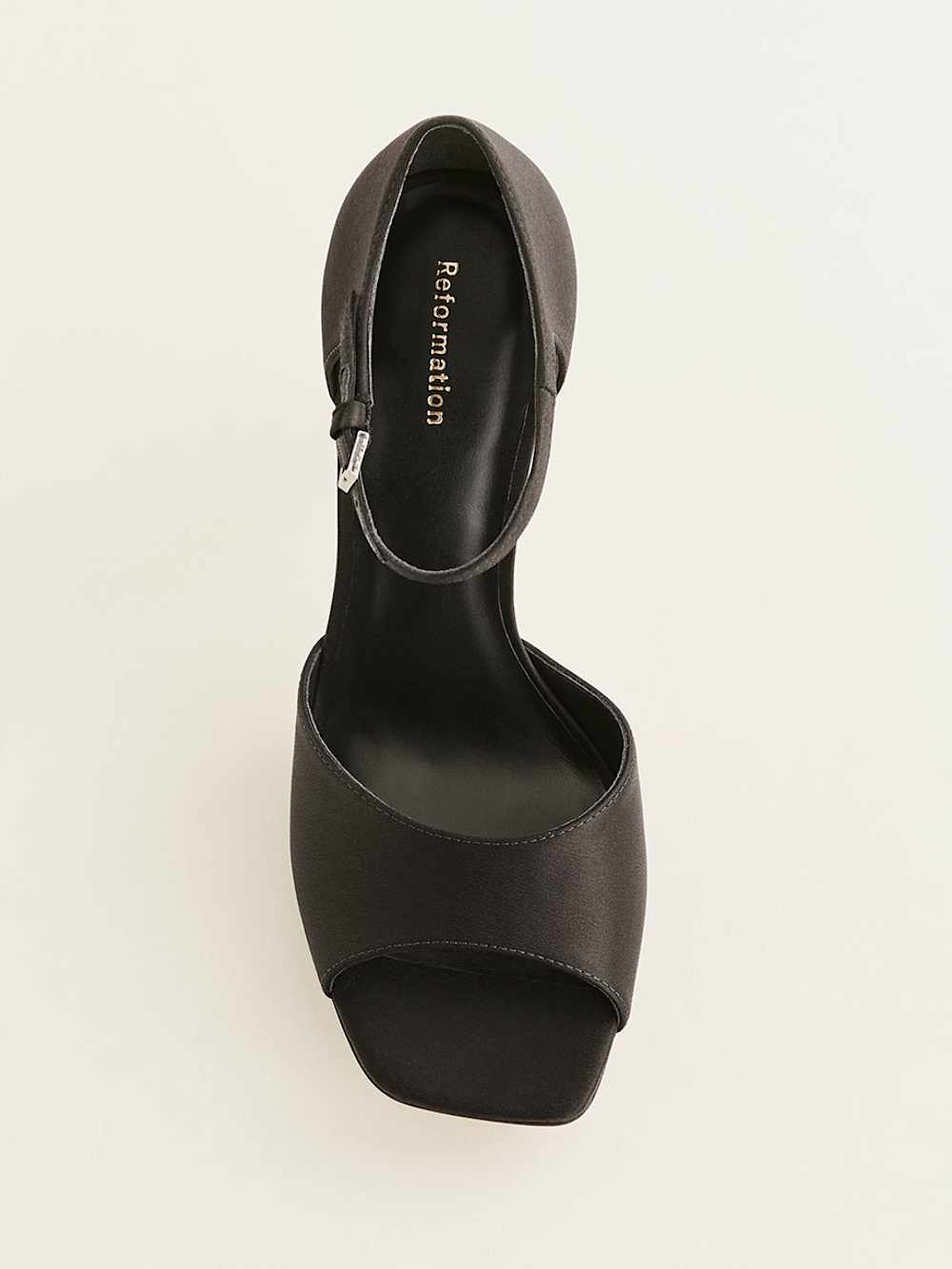 Gloria Heeled Platform Sandal - Black Satin