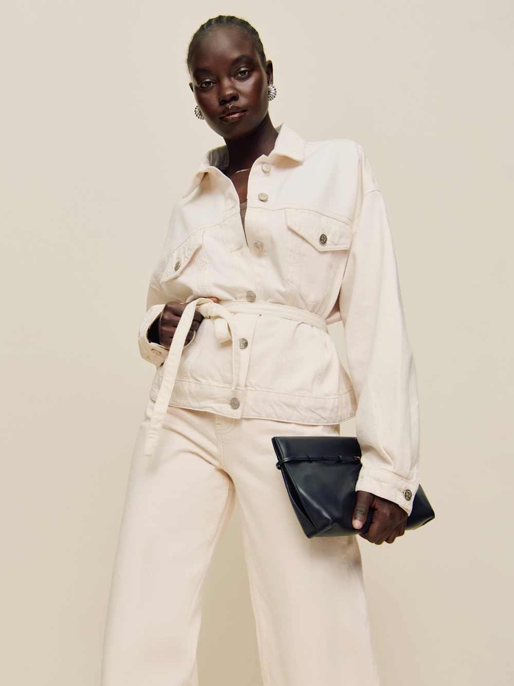 Luna Belted Denim Jacket - Fior Di Latte