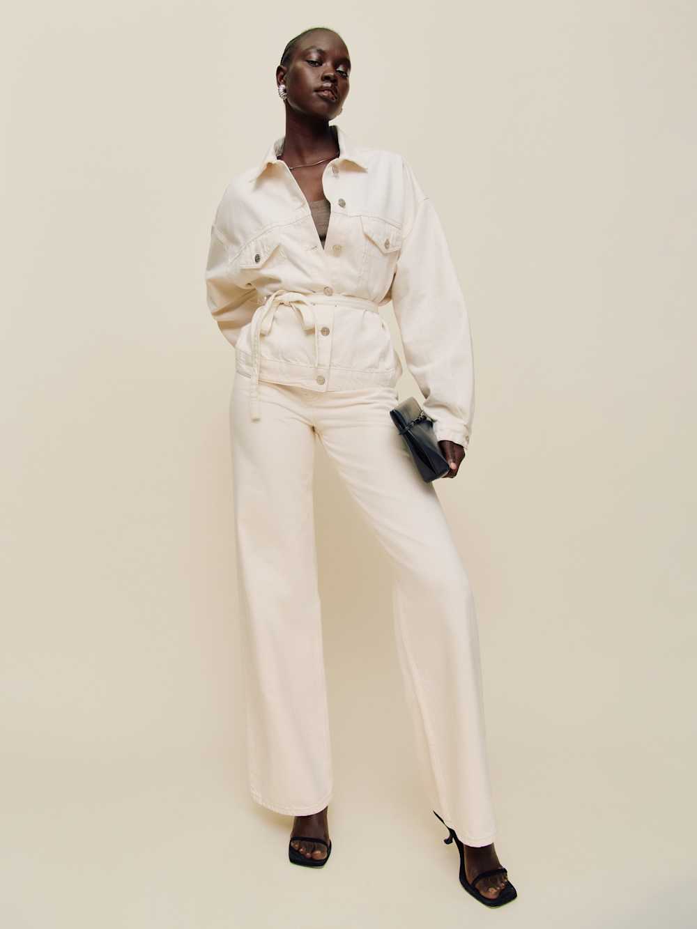 Luna Belted Denim Jacket - Fior Di Latte