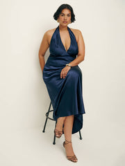 Daniela Silk Dress Es - Navy