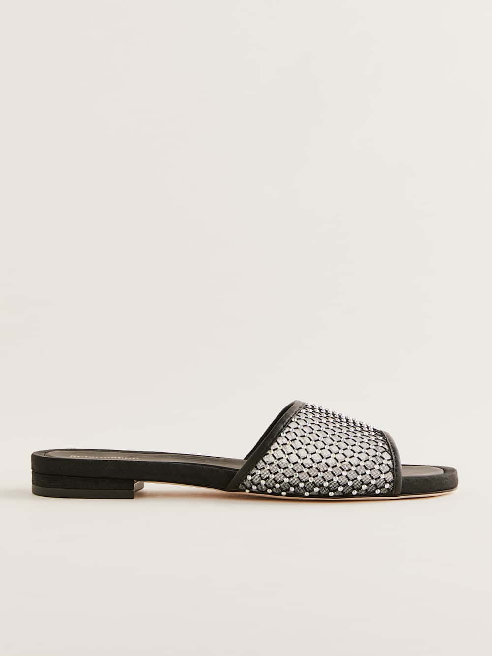 Eliza Flat Sandal - Black Rhinestone Mesh
