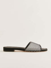Eliza Flat Sandal - Black Rhinestone Mesh