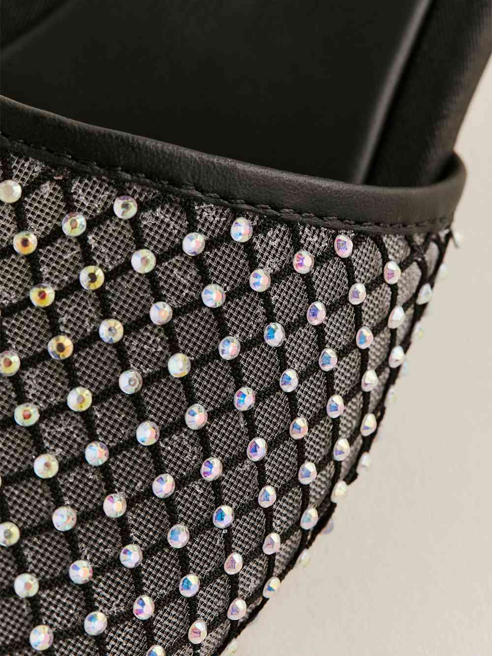 Eliza Flat Sandal - Black Rhinestone Mesh