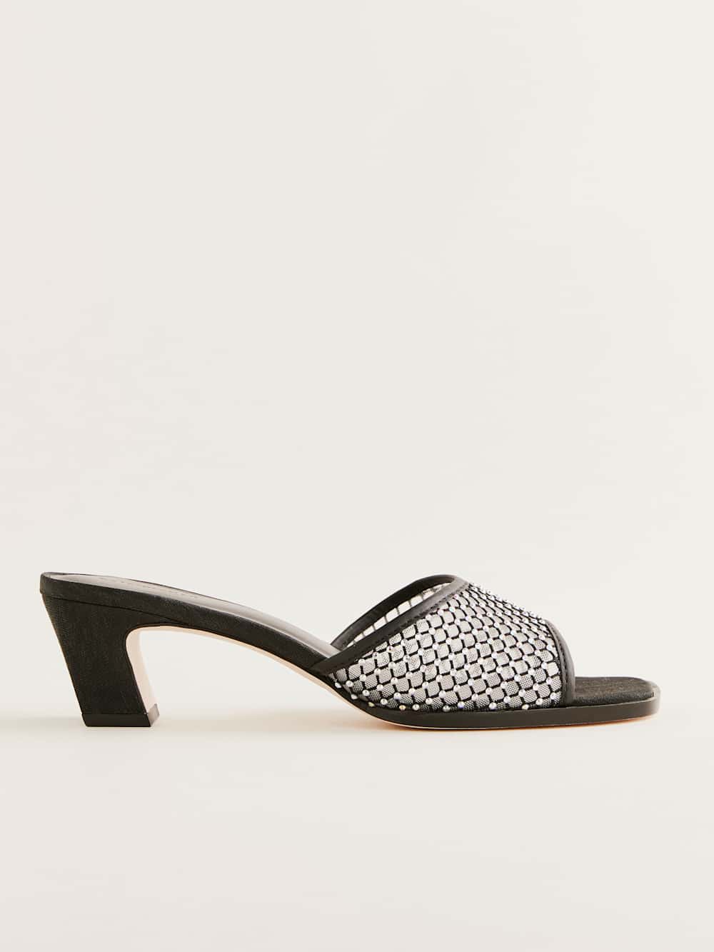 Scout Heeled Sandal - Black Rhinestone Mesh