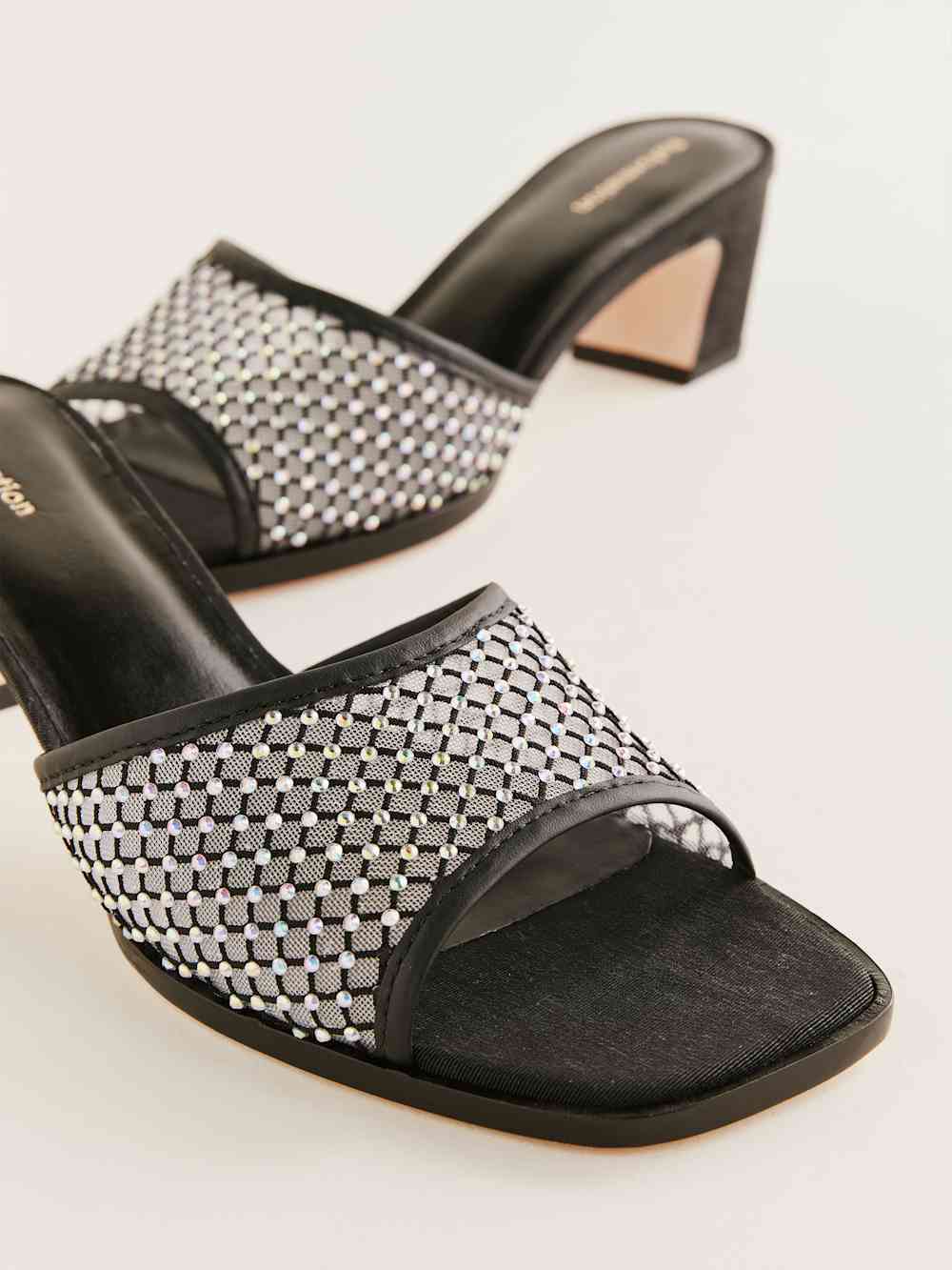 Scout Heeled Sandal - Black Rhinestone Mesh