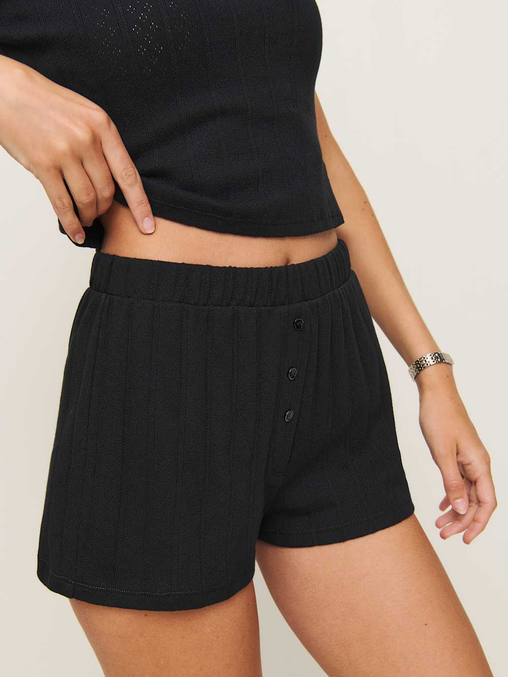 Giselle Pointelle Knit Two Piece - Black