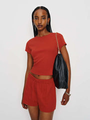 Giselle Pointelle Knit Two Piece - Sundried Tomato