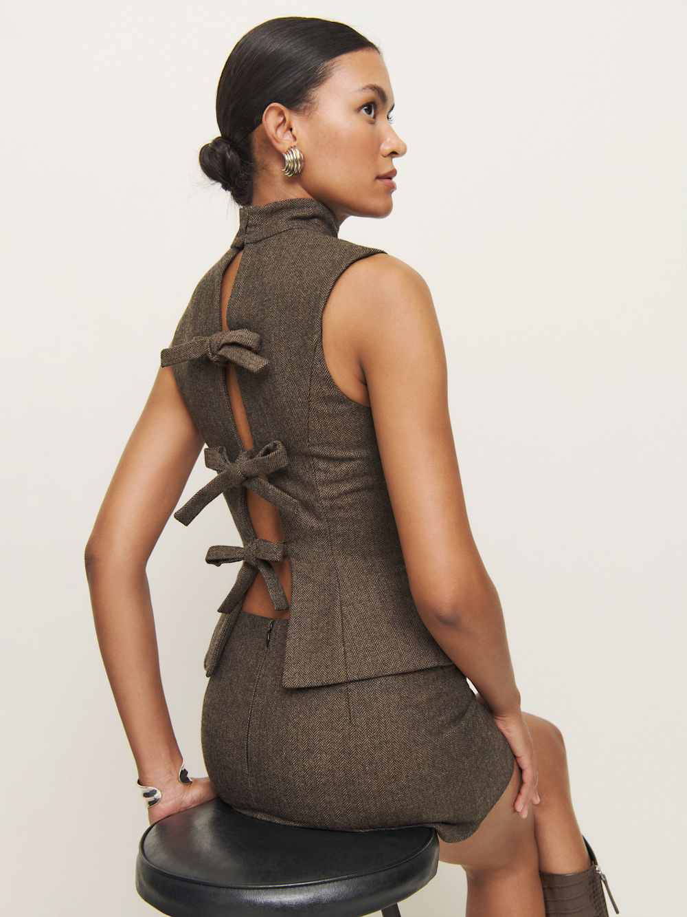 Sutton Top - Brown Herringbone