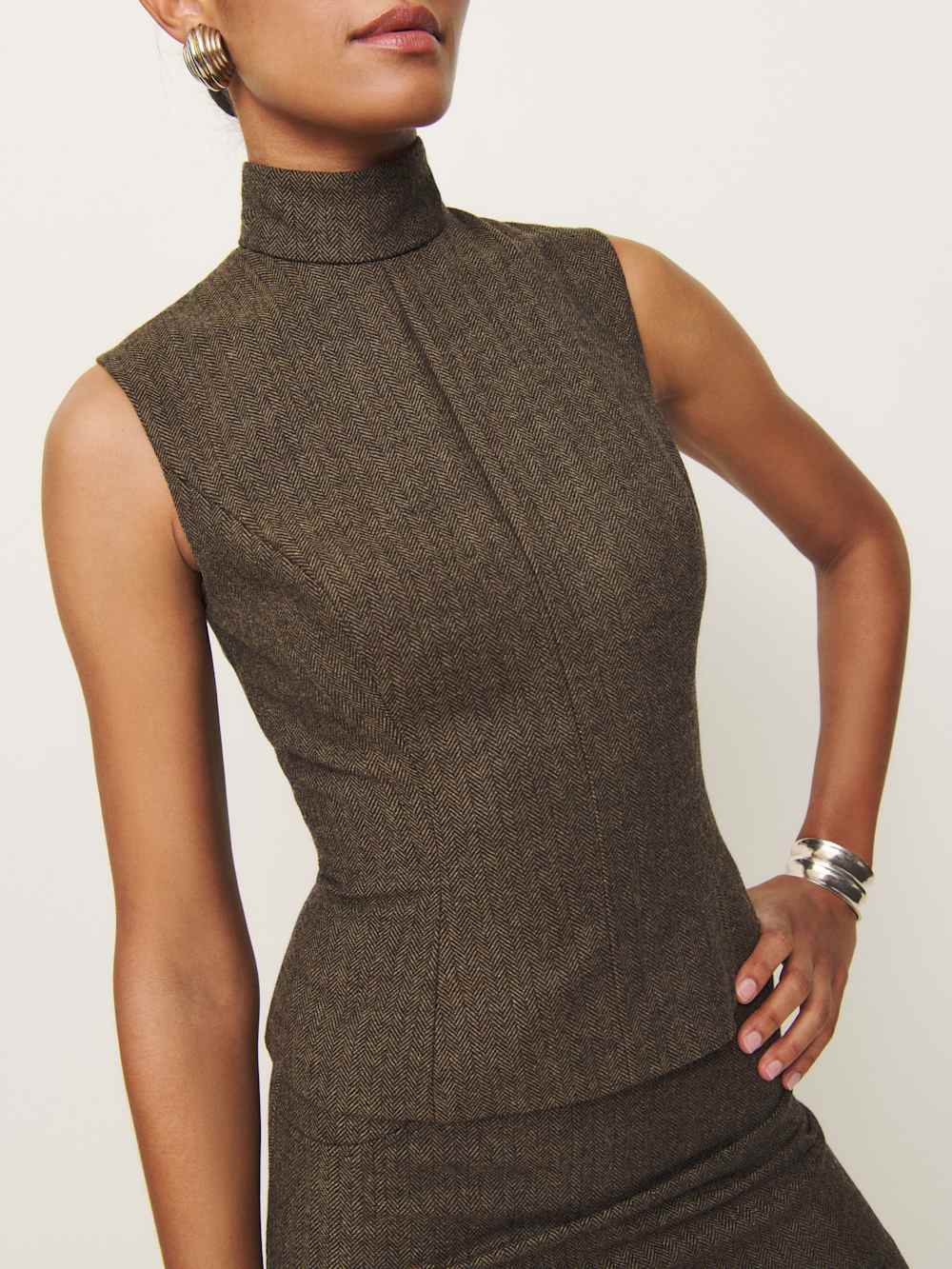 Sutton Top - Brown Herringbone