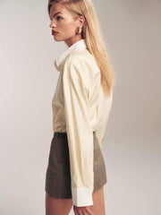 Carla Low Waist Wool Skirt - Tan Houndstooth