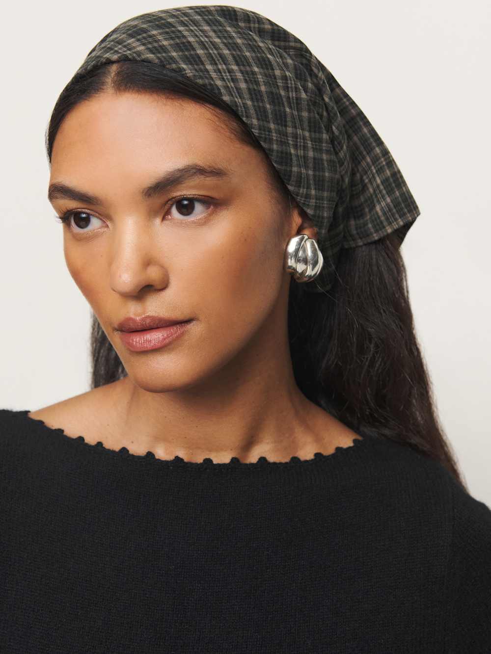 Hattie Headscarf - Taupe Check