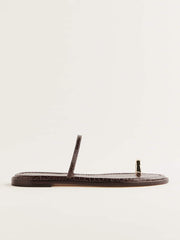 Cassandra Flat Sandal - Brown Croc-effect