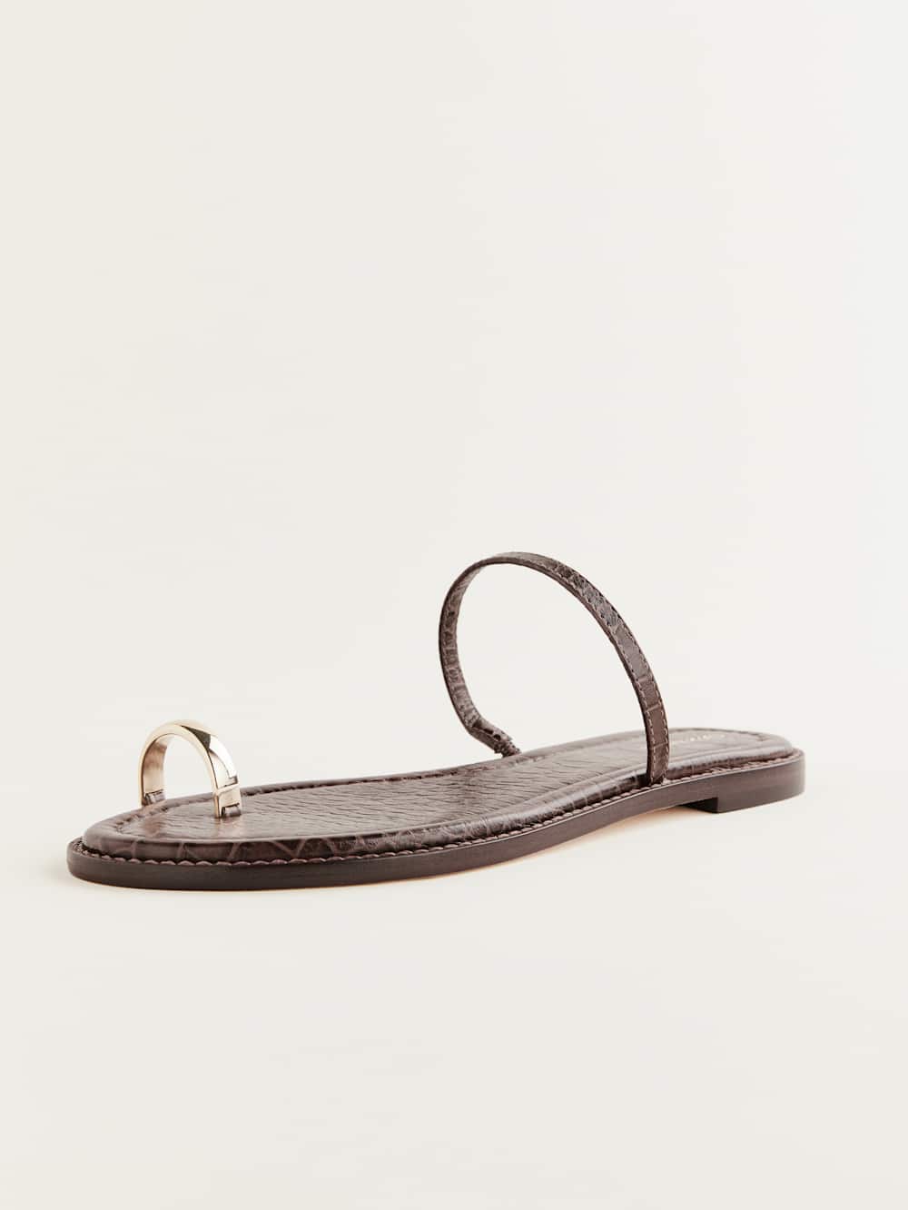 Cassandra Flat Sandal - Brown Croc-effect