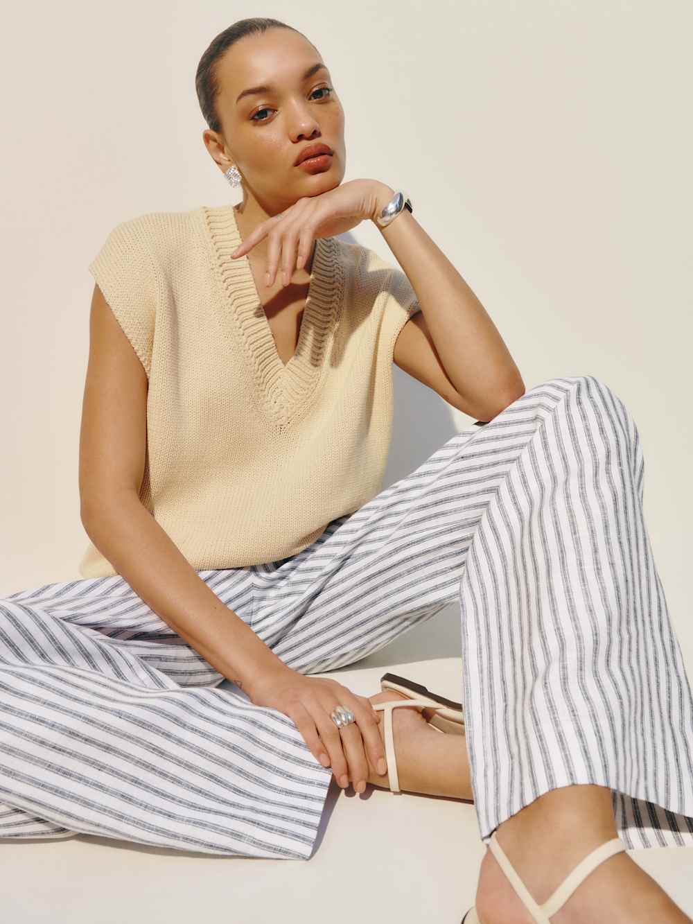 Petites Carter Linen Mid Rise Pant - Antibes Stripe